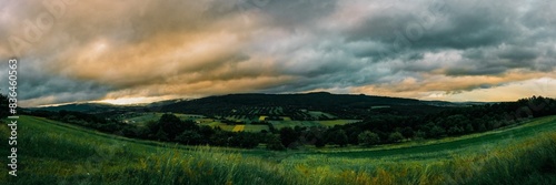 rhön, clouds, rain, sky, hill, unterfranken, franken, germany, travel, rain clouds, sunset photo