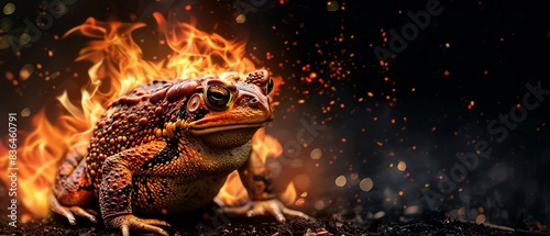 A toad with a body made of crackling fire photo
