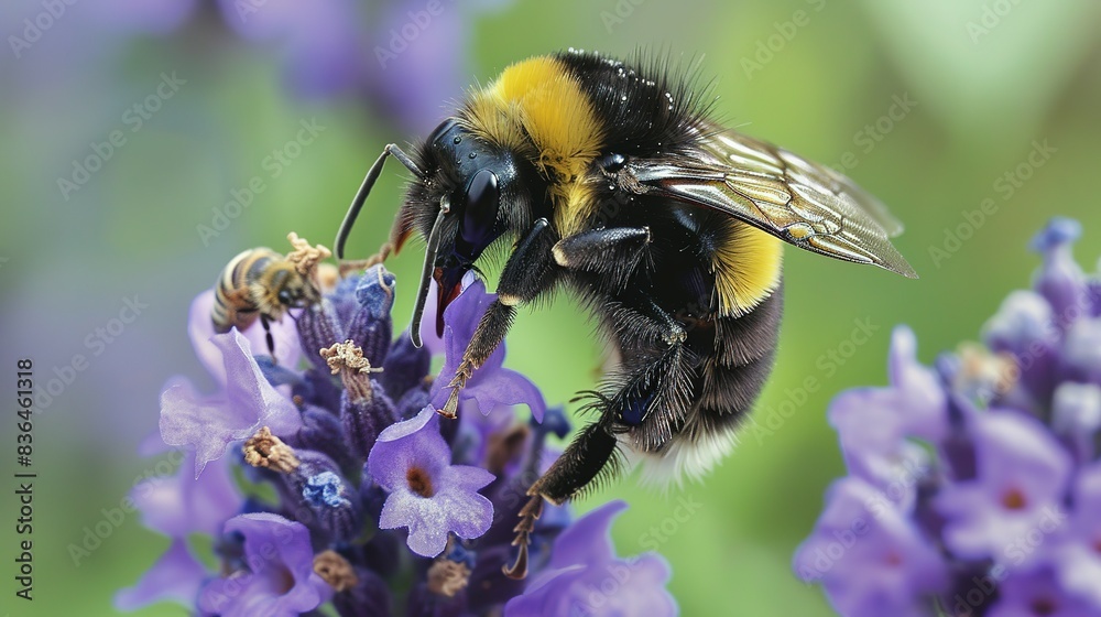 Bees pollinate food crops. Honey bee on flower while collecting pollen from flowers Bees pollinate food crops. Honey bee on flower while collecting pollen from flowers