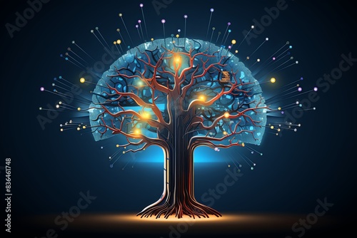 Artificial Intelligence Brain Tree, Interconnectedness, Complexity, Synaptic Activity, Perception and Thought
