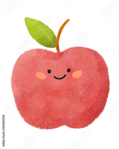 Happy red apple with leaf
