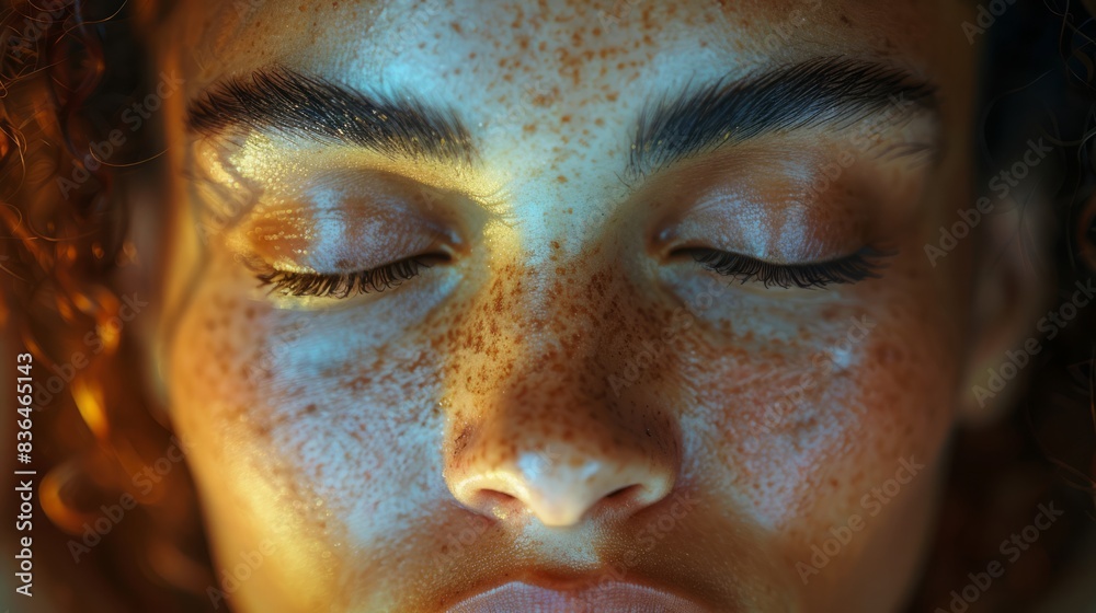 Intense close-up of a person's face during a yoga session. Stay focused and quiet. Intense close-up of a person's face during a yoga session. Stay focused and quiet.