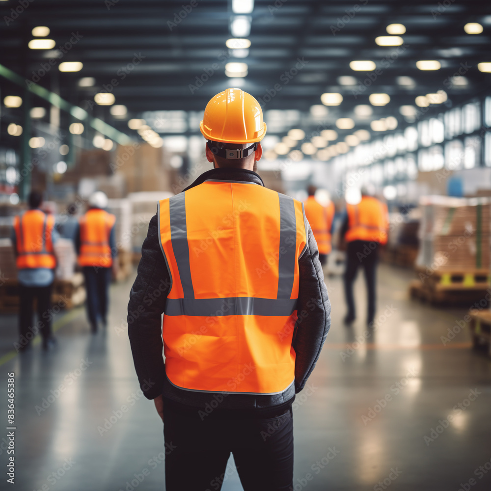 Worker in High-Visibility Safety Gear in Warehouse Worker in High-Visibility Safety Gear in Warehouse