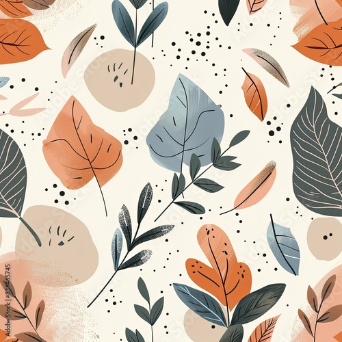 Nature-inspired seamless vector pattern  leaves and organic shapes  eco-friendly theme  subtle earth tones  elegant design  Affinity Designer