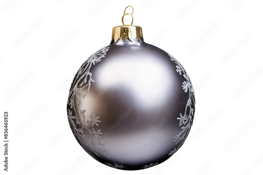 Elegant Christmas bauble with etched snowflake patterns on a transparent, white background, png format Elegant Christmas bauble with etched snowflake patterns on a transparent, white background, png format