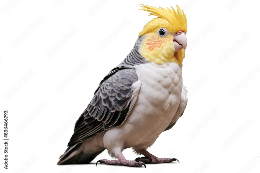 Cute cockatiel with detailed plumage isolated with a transparent, white background for png Cute cockatiel with detailed plumage isolated with a transparent, white background for png