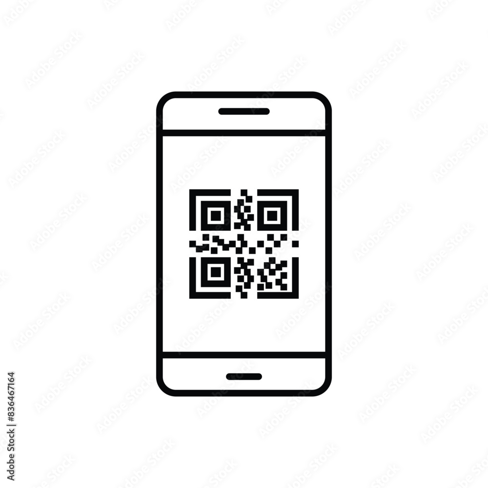 qr scan code on phone icon vector design outline style qr scan code on phone icon vector design outline style
