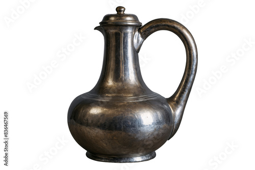 This image shows a vintage silver pitcher with a reflective surface, isolated on a transparent, white background, available in png format