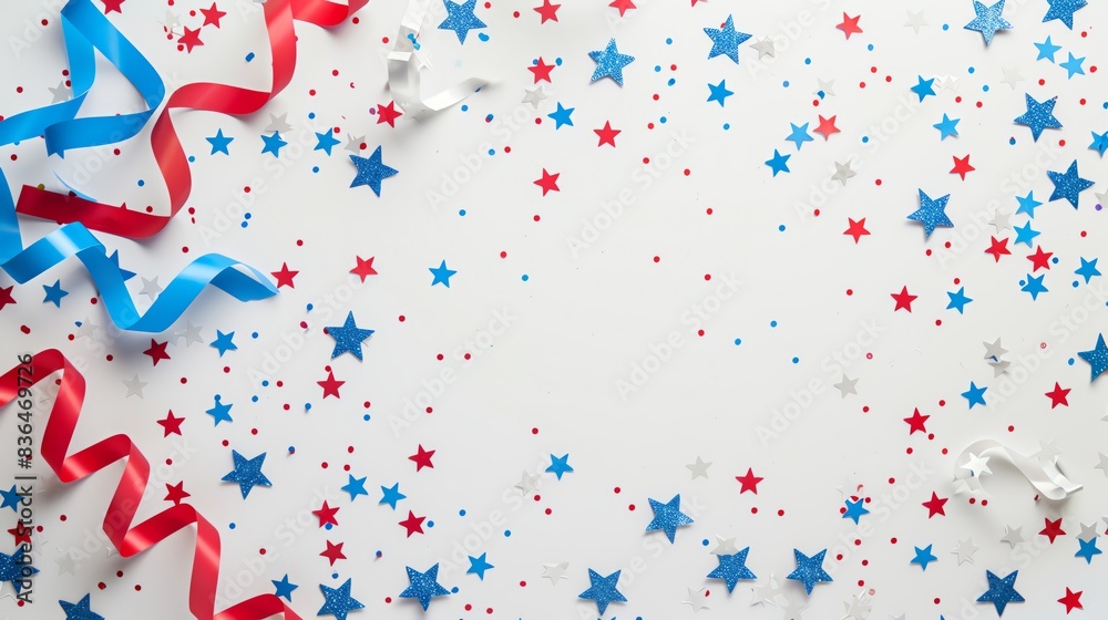Obraz premium Design an American national holiday background with blue, white on a light grey background