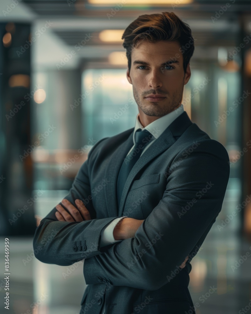 Handsome Businessman in Modern Office. Generative AI. Handsome Businessman in Modern Office. Generative AI.