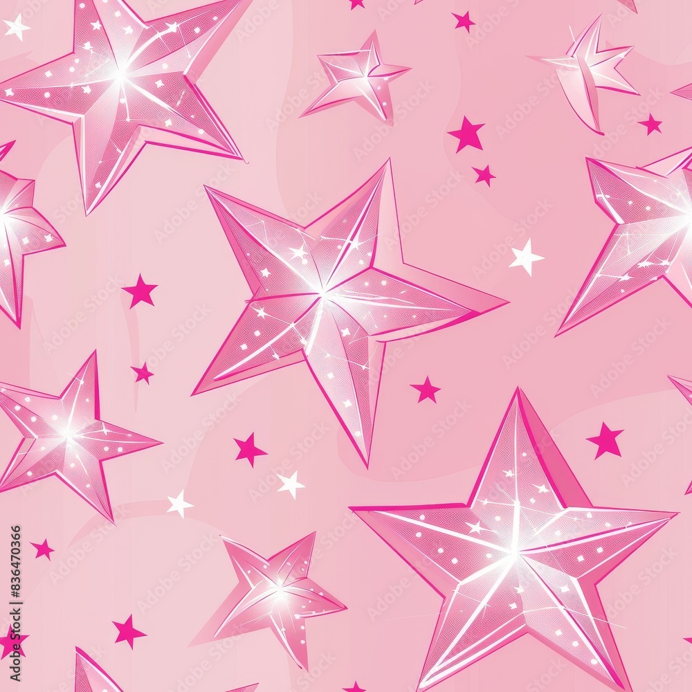 A seamless pattern tile of pink with stars in a cute illustration style. A seamless pattern tile of pink with stars in a cute illustration style.