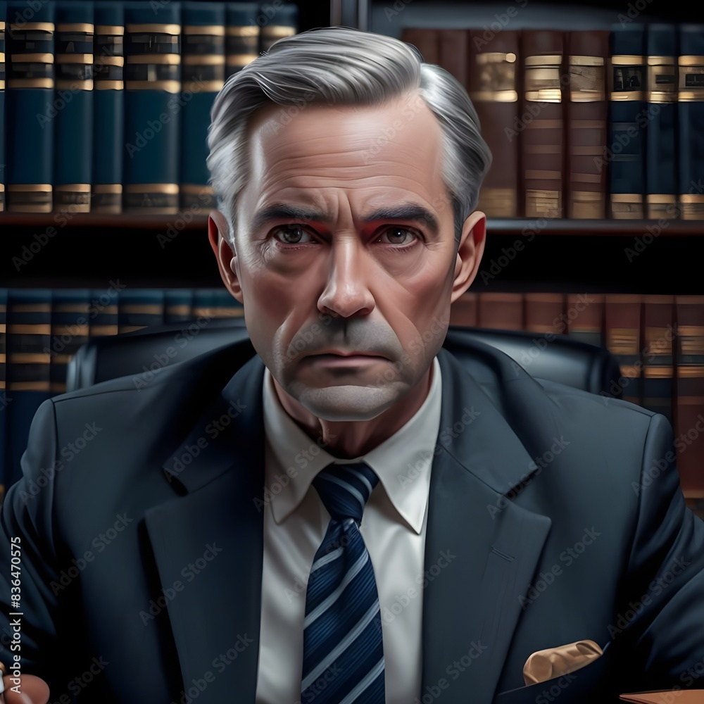 A close-up shot of a man with a serious expression, wearing a suit and tie, sitting at a desk with papers. A close-up shot of a man with a serious expression, wearing a suit and tie, sitting at a desk with papers.