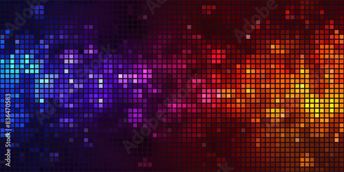 a picture of a sunset with a lot of small squares on the side of the picture and the sun in the distance with a black background. vector eps 10
