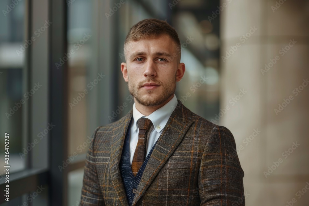Young Professional in Plaid Suit. Generative AI. Young Professional in Plaid Suit. Generative AI.
