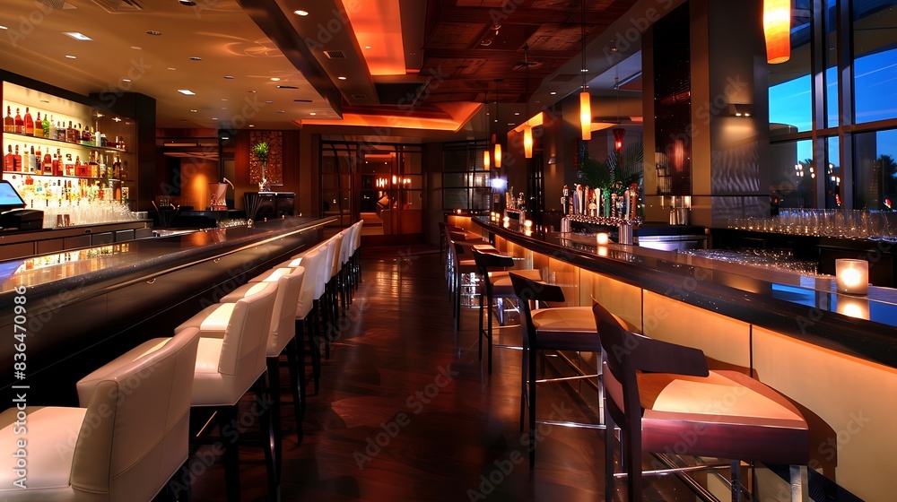 Modern bar setting with stylish seating and a romantic vibe. Modern bar setting with stylish seating and a romantic vibe.