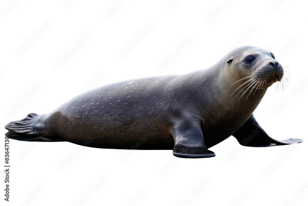Naklejka premium A realistic seal resting gracefully with a transparent appearance on a white background, ideal for png uses