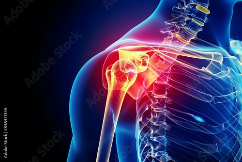 Human shoulder joint pain, x-ray view