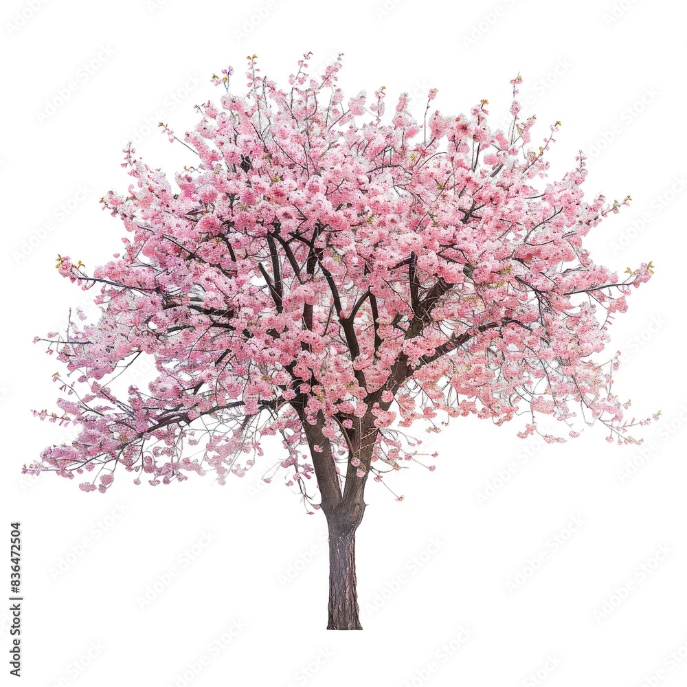 A vibrant cherry blossom tree in full bloom with delicate pink flowers, isolated on white background, symbolizing the fleeting beauty of spring A vibrant cherry blossom tree in full bloom with delicate pink flowers, isolated on white background, symbolizing the fleeting beauty of spring