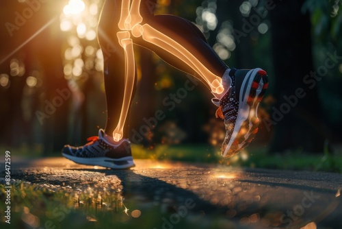 Joint pain or injury while running. Xray of training athlete with sport accident 