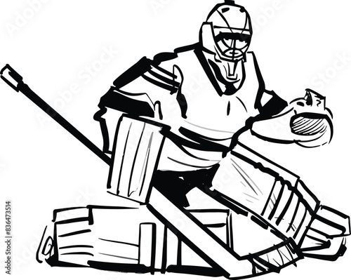 Vector sketch illustration the goal Keeper hockey player and puck