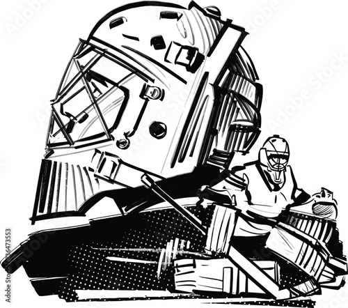 Vector sketch illustration the goal Keeper hockey player and puck