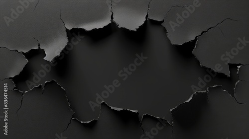 A close-up of torn black paper, revealing a jagged edge.