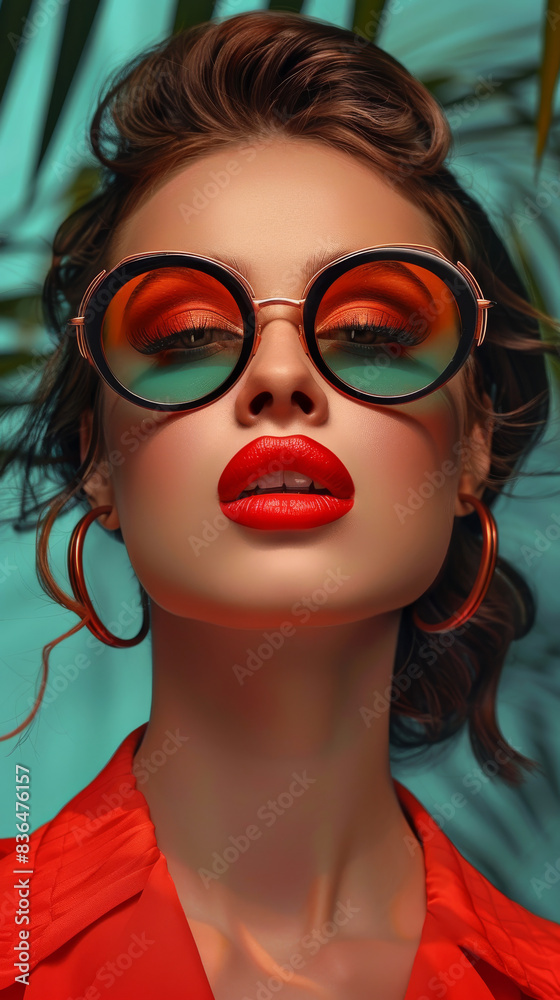 Retro style pastel colors summer background. Fashion woman wearing big sunglasses. Retro style pastel colors summer background. Fashion woman wearing big sunglasses.
