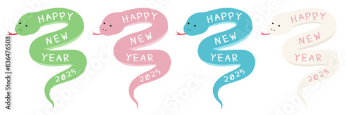 巳年の年賀状用素材セット　蛇年　かわいい　ベクター 2025