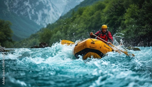 Rafting on a fastmoving river with thrilling excitement © ngstock