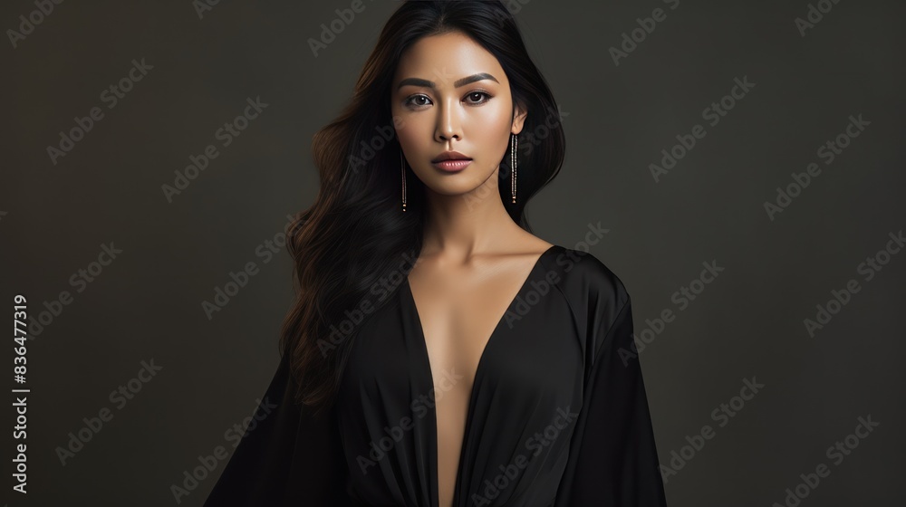 Fototapeta premium stylish Asian woman in a sophisticated black dress, 