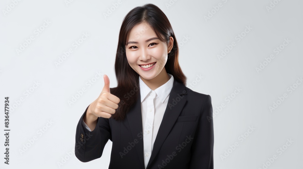 a young Asian businesswoman giving a thumbs up a young Asian businesswoman giving a thumbs up