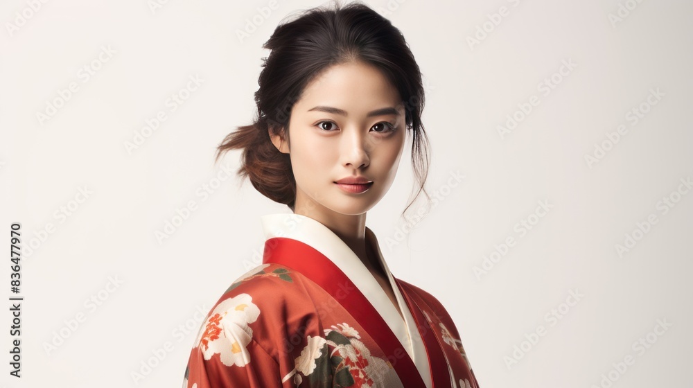a young Asian woman wearing a traditional kimono, a young Asian woman wearing a traditional kimono,