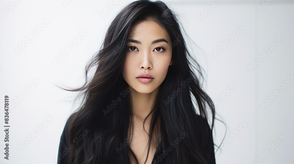 a young Asian woman with long, flowing black hair a young Asian woman with long, flowing black hair