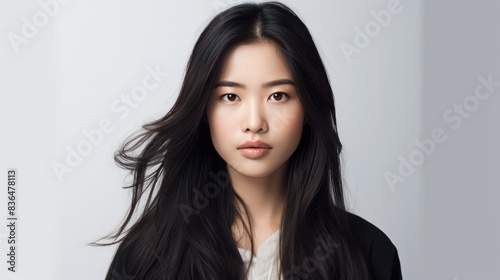 a young Asian woman with long, flowing black hair  © CStock