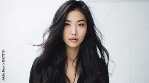 a young Asian woman with long, flowing black hair  © CStock