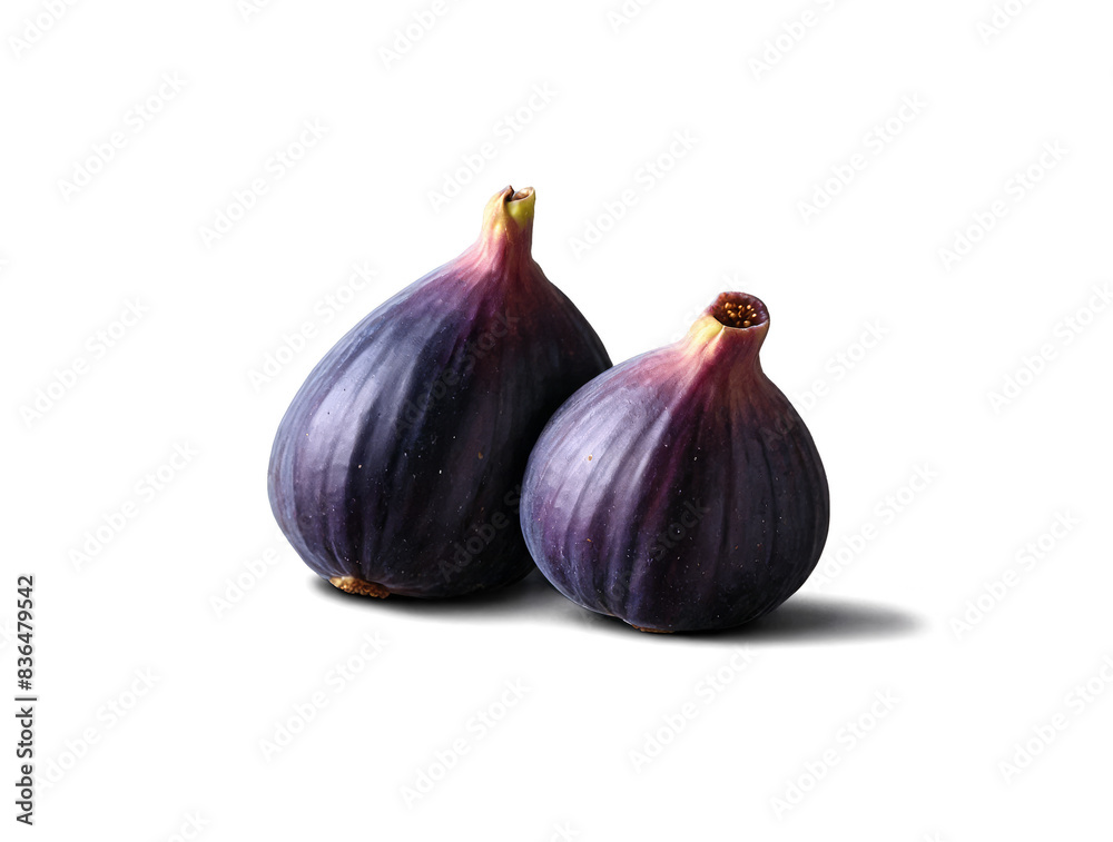 Obraz premium High-quality illustration of two fresh figs with a transparent, white background, suitable for png format