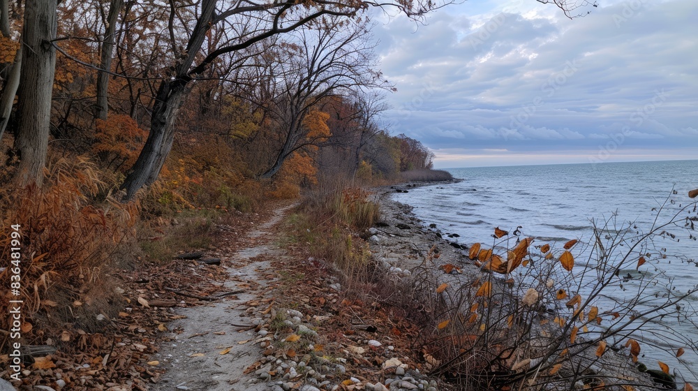 A trail by the deserted fall shore A trail by the deserted fall shore