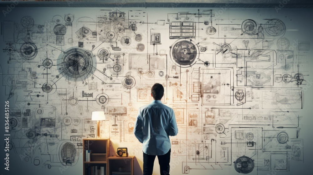 Photograph of a male engineer smiling proudly at a completed engineering project, standing in front of his work Photograph of a male engineer smiling proudly at a completed engineering project, standing in front of his work