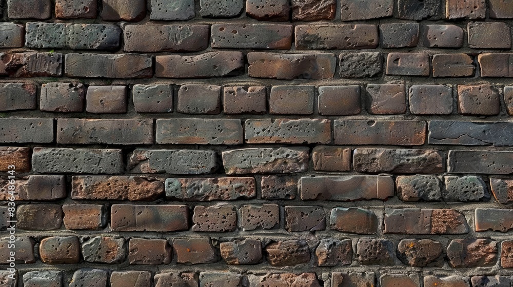 Naklejka premium Brown brick wall with a rugged texture