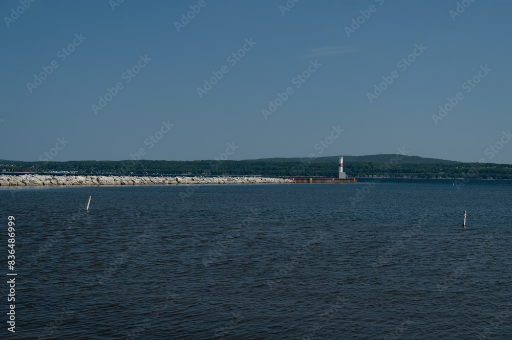 Petoskey Marina Breakwater and Lighthouse with Copy-Space