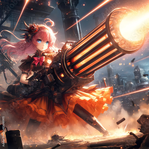 ガトリングガンで戦う女性 photo