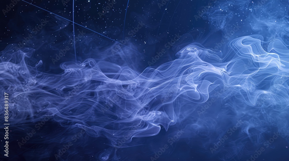 Obraz premium Dark blue vapor moving across minimalist cosmic lines, celestial mappings.