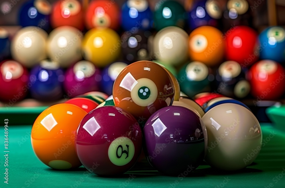 High-quality, AI-generated image showcasing the sharp details of a billiard game. High-quality, AI-generated image showcasing the sharp details of a billiard game.