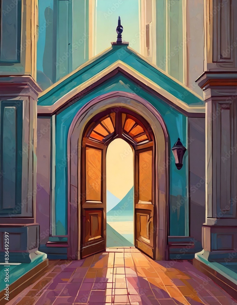Fototapeta premium Door opening realistic render