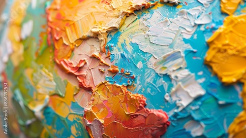 Handcrafted, textured clay-style Earth close-up, featuring bright, playful colors and a child-friendly aesthetic photo