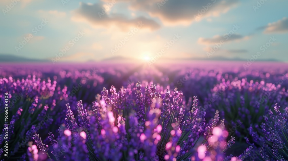 Obraz premium Lavender fields in bloom, gentle breeze, sunny day