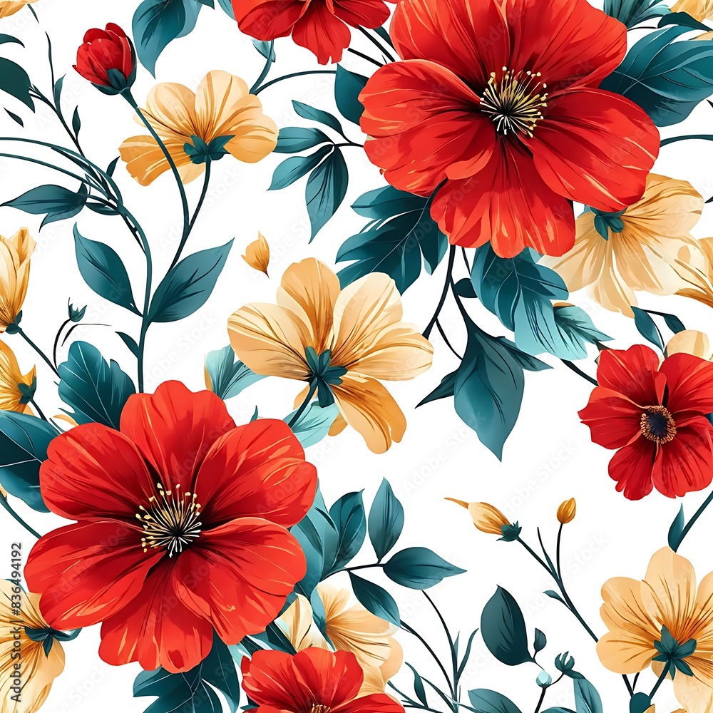 colorful abstract seamless background with flowers and leaf colorful abstract seamless background with flowers and leaf