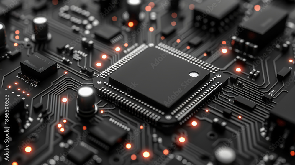 Black line pattern on computer technology chip background in isometric geometry style Black line pattern on computer technology chip background in isometric geometry style