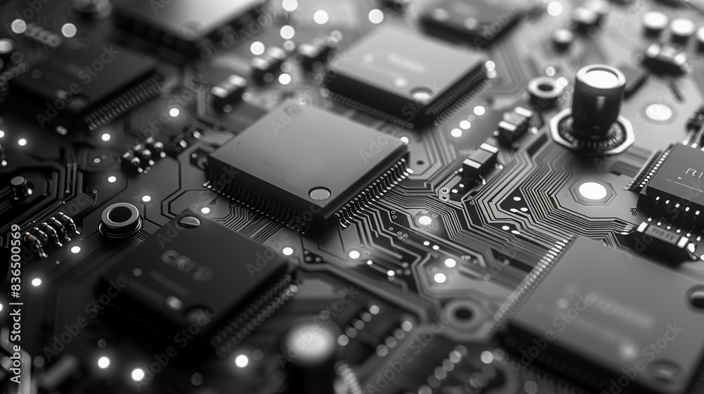Black line pattern on computer technology chip background in isometric geometry style Black line pattern on computer technology chip background in isometric geometry style