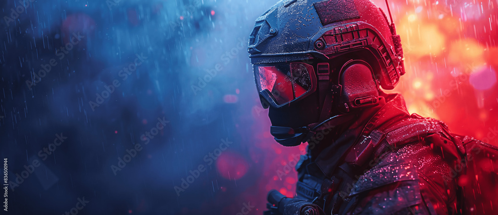 Special Forces Soldier in Futuristic Armor Against Neon Background
Special Forces Soldier in Futuristic Armor Against Neon Background